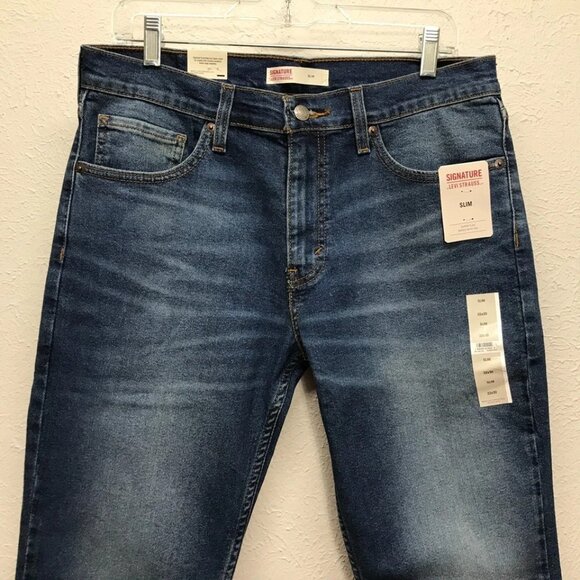 Signature Levis Strauss Jeans Mens 32x30 Slim Fit Blue Stretch Denim Super Flex - Picture 4 of 12